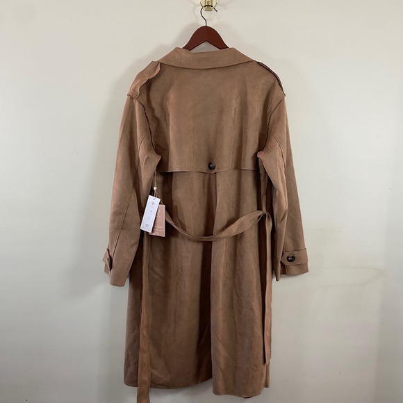 Love For Humanity Faux Suede Trench Coat Size Large NWT Camel Color - Picture 6 of 9